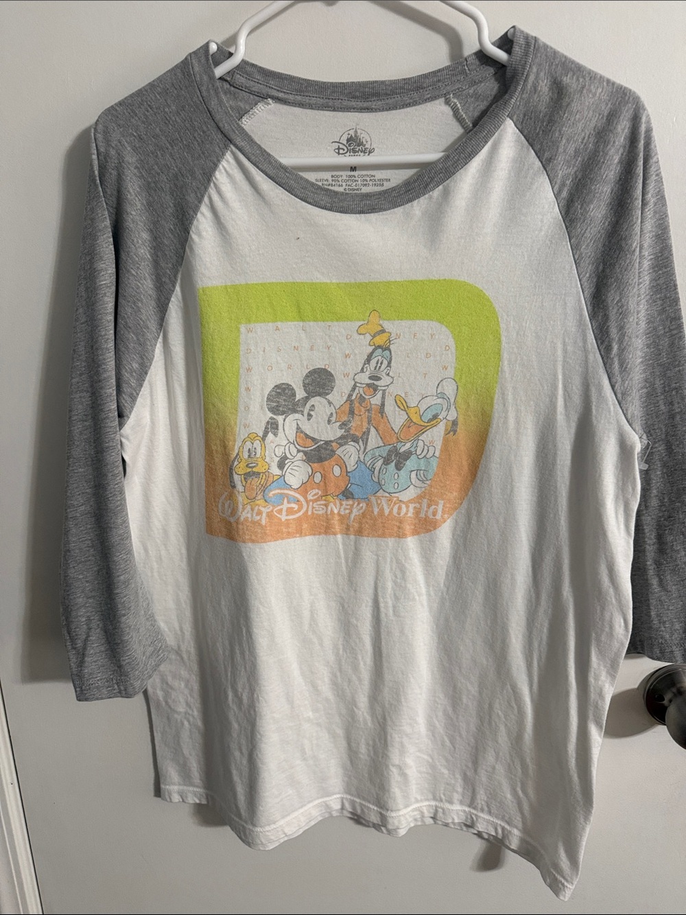 Disney White and Gray Raglan Tee with Mickey & Friends Graphic